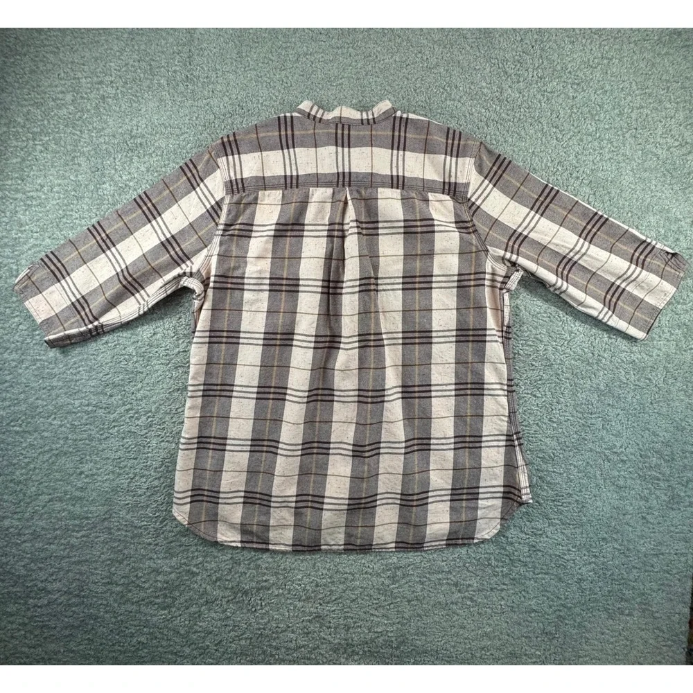 Carhartt‎ Womens XL Flannel Shirt Pink Plaid Band Collar Button Up Top